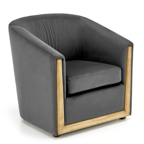 Szary fotel wypoczynkowy tapicerowany welurem  - Enso
