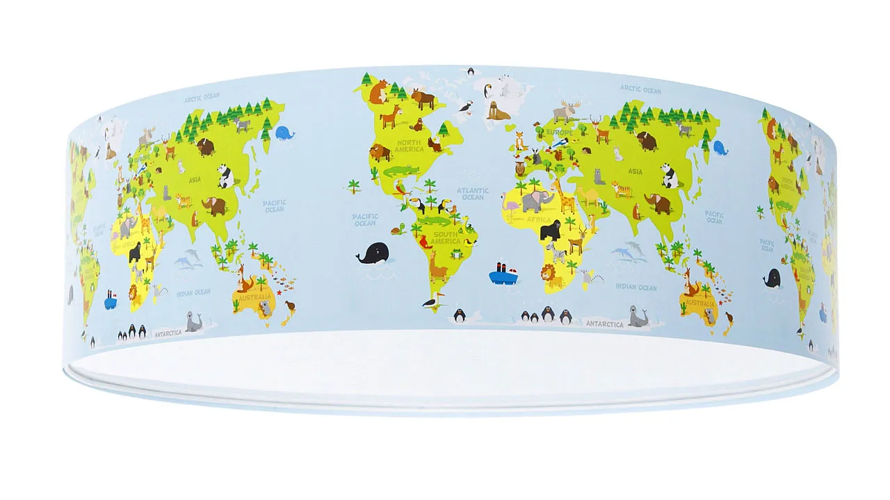 Okrągły plafon dla dzieci z mapą świata - A331 K7-T51