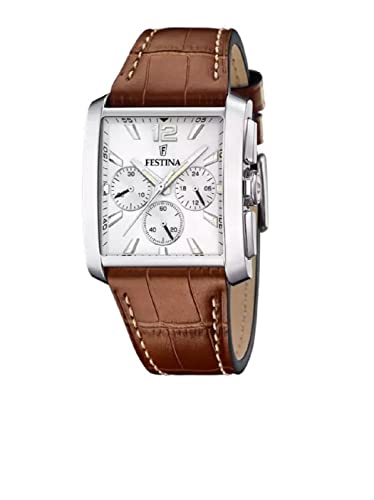 Festina Męski analogowy zegarek kwarcowy ze skórzanym paskiem F20636/1, Srebrno-br?zowy, pasek