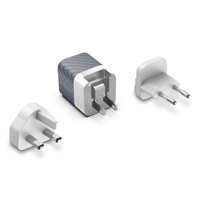 Energizer Ultimate - Ładowarka sieciowa Multiplug EU / UK / US GaN USB-C & USB-A 38W PD + QC3.0 (Srebrny)
