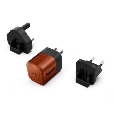 Energizer Ultimate - Ładowarka sieciowa Multiplug EU / UK / US GaN USB-C 20W PD (Walnut burl)