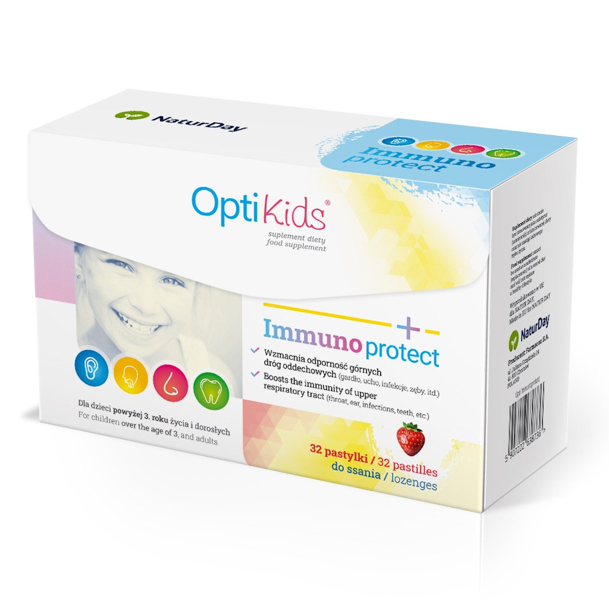 NaturDay OptiKids Immunoprotect - wzmocnienie odporności dziecka - 32 pastylki do ssania