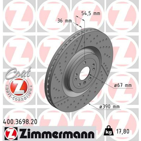 Tarcza hamulcowa ZIMMERMANN 400.3698.20