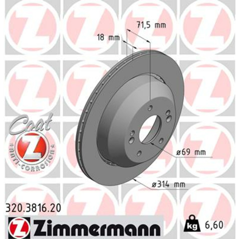Tarcza hamulcowa ZIMMERMANN 320.3816.20