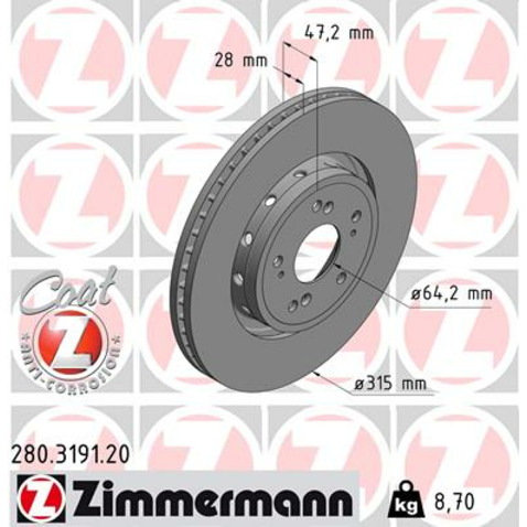 Tarcza hamulcowa ZIMMERMANN 280.3191.20