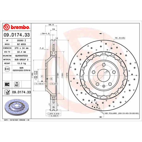 Tarcza hamulcowa BREMBO 09.D174.33