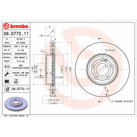 Tarcza hamulcowa BREMBO 09.D772.11