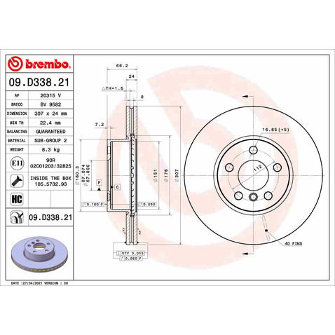 Tarcza hamulcowa BREMBO 09.D338.21