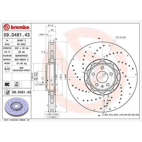 Tarcza hamulcowa BREMBO 09.D481.43