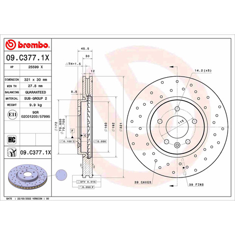 Tarcza hamulcowa BREMBO 09.C377.1X
