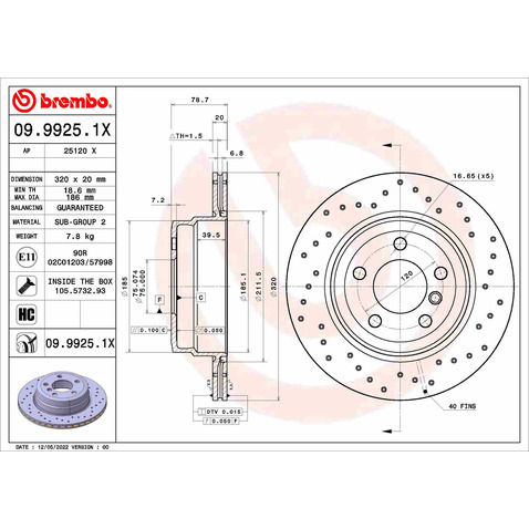 Tarcza hamulcowa BREMBO 09.9925.1X