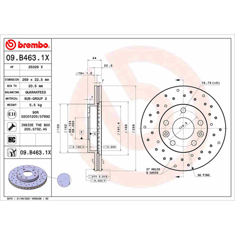 Tarcza hamulcowa BREMBO 09.B463.1X