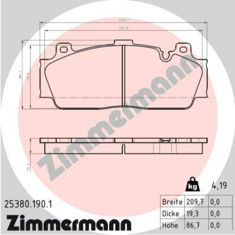 Klocki hamulcowe - komplet ZIMMERMANN 25380.190.1