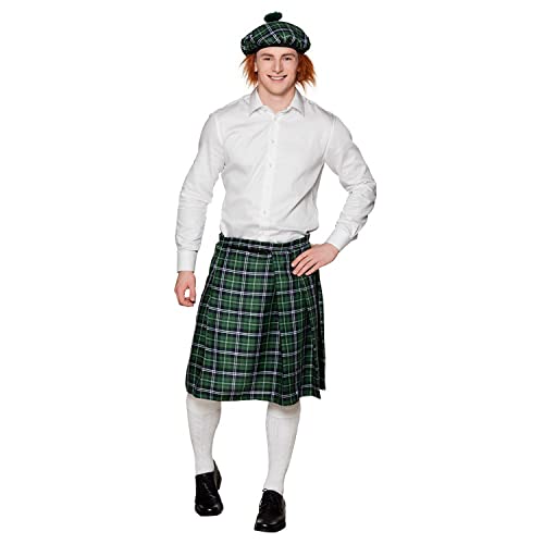 Boland - Zestaw tartanowy dla mężczyzn, warkocz, kilt i barrett, spódniczka mini, czapka, tartan, dama, Szkocja, Dzień św. Patryka, kostium, karnawał, impreza tematyczna