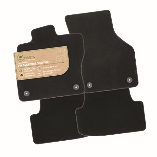 MAT10 Green Edition – dywaniki do VW Golf 7 (BJ 11/2012-12/2020, typ AU) i Golf 8 (od roku produkcji 01/2020, typ CD), trwały welur, zestaw dywaników samochodowych, 4-częściowy, wyprodukowano w