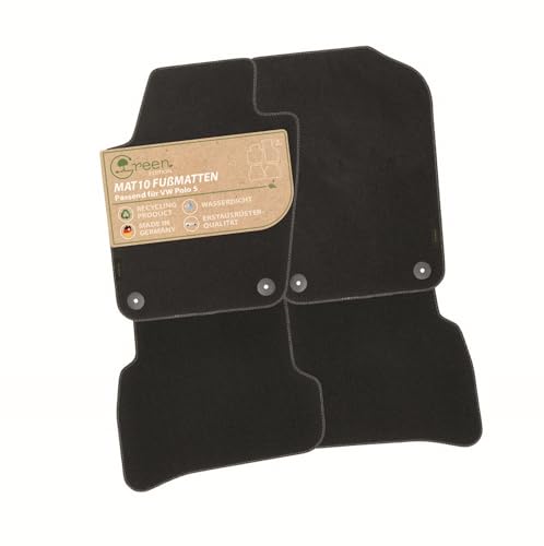 MAT10 Green Edition dywaniki samochodowe do VW Polo 5 (BJ 06/2009-08/2017, typ 6R + 6C) | ekologiczny welur | zestaw dywaników samochodowych, 4-częściowy | Made in Germany, jakość oryginalnego