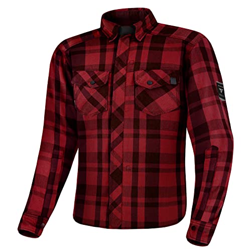 SHIMA RENEGADE MEN 2 Koszulka Moto Men - Bawełniana kurtka motocyklowa z FiberQL - Aramida i warstwa chłodząca, ochrona CE, zamek błyskawiczny i zamek błyskawiczny (Czerwony, XXL)