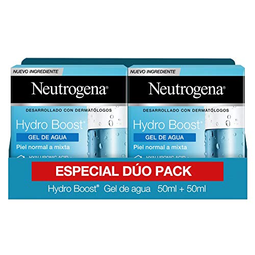 Neutrogena, Hydro Boost Żel wodny Nawilżający do twarzy dla skóry normalnej i mieszanej z kwasem hialuronowym i trehalozą, dzień i noc, opracowany przez dermatologów, opakowanie 2 x 50 szt