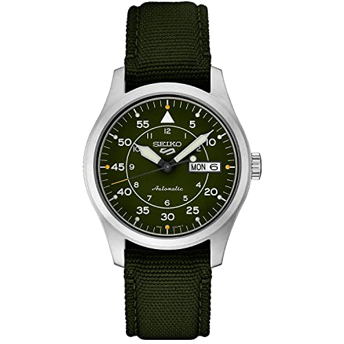 Seiko 5 Sports Flieger SRPH29K1 automatyczny zegarek z zieloną tarczą i zielonym paskiem, zielony, pasek, Zielony, Pasek