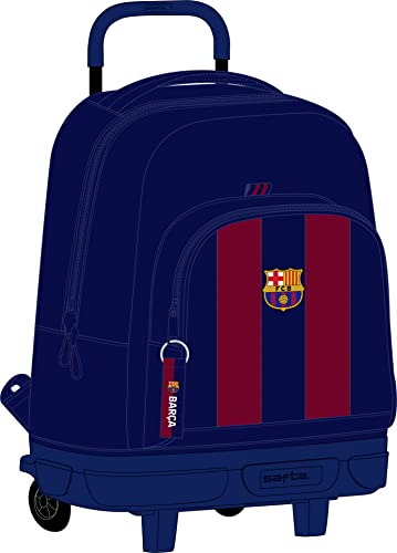 Safta F.C. BARCELONA Duży plecak na kółkach, kompaktowy, zdejmowany, idealny dla dzieci w różnym wieku, wygodny i uniwersalny, jakość i wytrzymałość, 33 x 22 x 45 cm, granatowy/czerwony, Estándar,