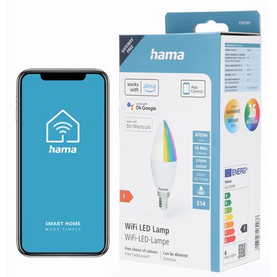 Żarówka LED HAMA WLAN E14/5,5W RGBW ze sterowaniem głosowym 176599. Klasa energetyczna F