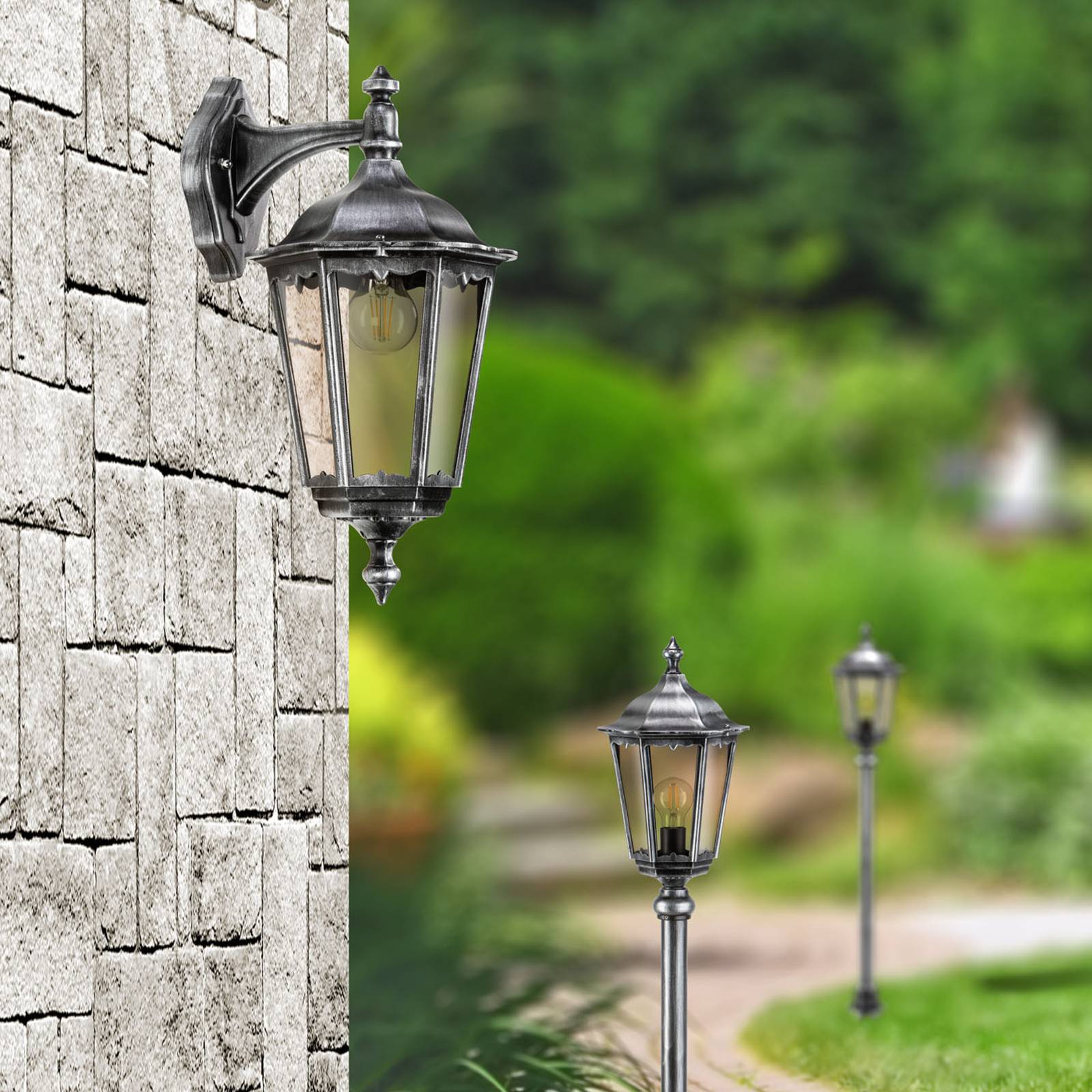 LCD Kinkiet zewnętrzny 1111 latarnia wisząca srebrna