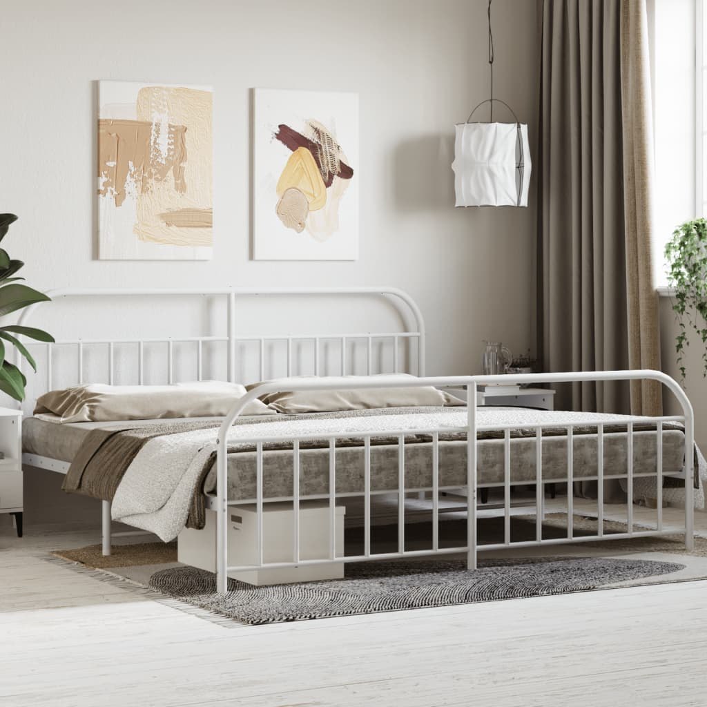 Zdjęcia - Pozostałe meble VidaXL Metalowa rama łóżka z wezgłowiem i zanóżkiem, biała, 193x203 cm Lumarko! 