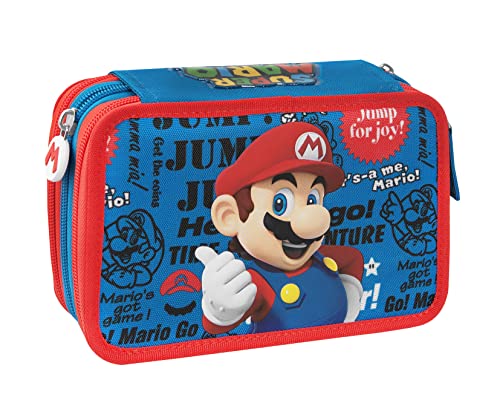 SUPERMARIO 3-komorowy piórnik dla dziewczynek i dziecka, z zorganizowanym wnętrzem, kieszeń na zamek i organizator uchwyt na długopisy - piórnik gimnazjum i szkoła podstawowa z tkaniny, 20 x 13x7h cm,