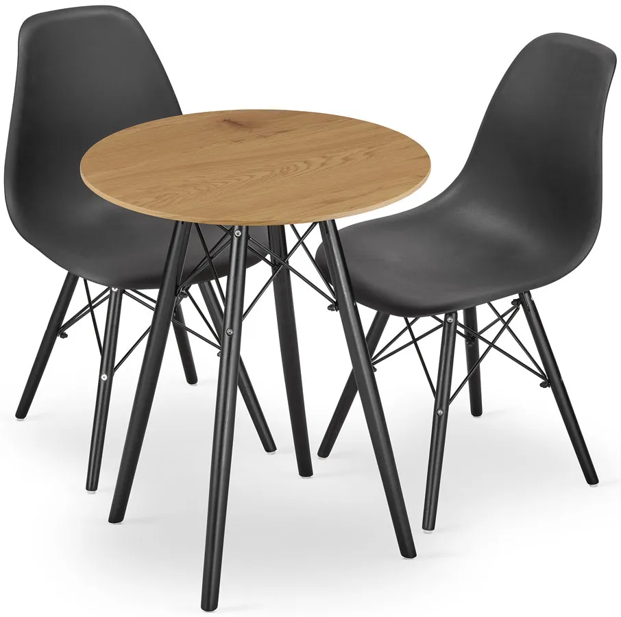 Komplet Okrągły Stół 60 Cm Dąb Z 2 Krzesłami E6-M84