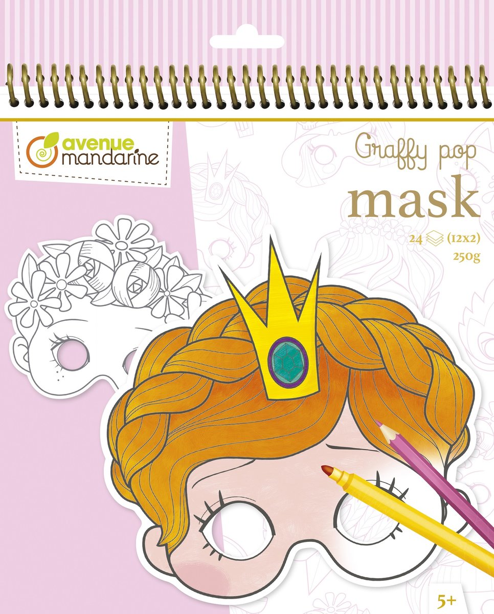 AVENUE MANDARINE Karnawałowe maski do pomalowania dla dziewczynek, AVENUE MANDAR