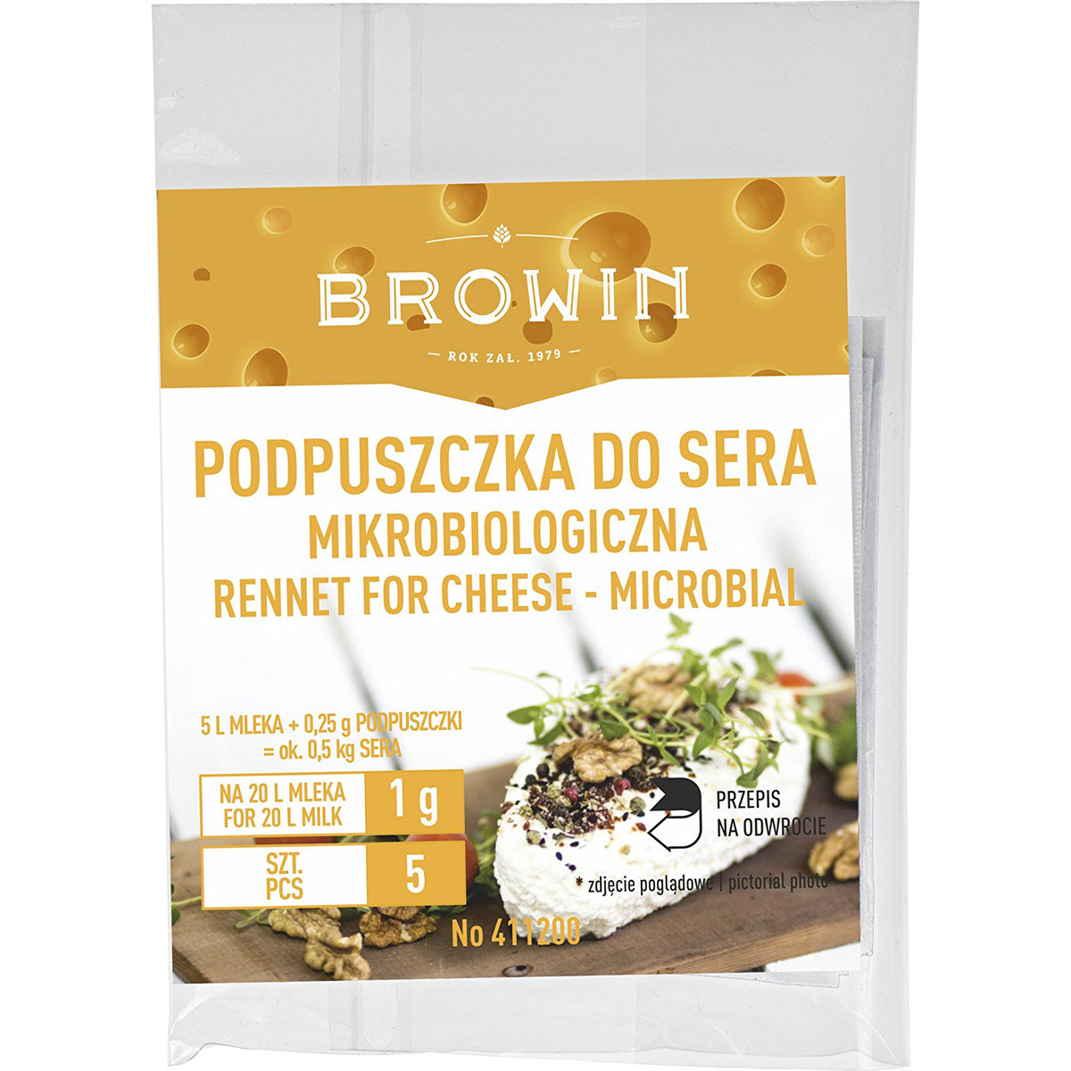 Browin PODPUSZCZKA DO SERÓW ser domowy 5x1g na 50 l mleka 411200