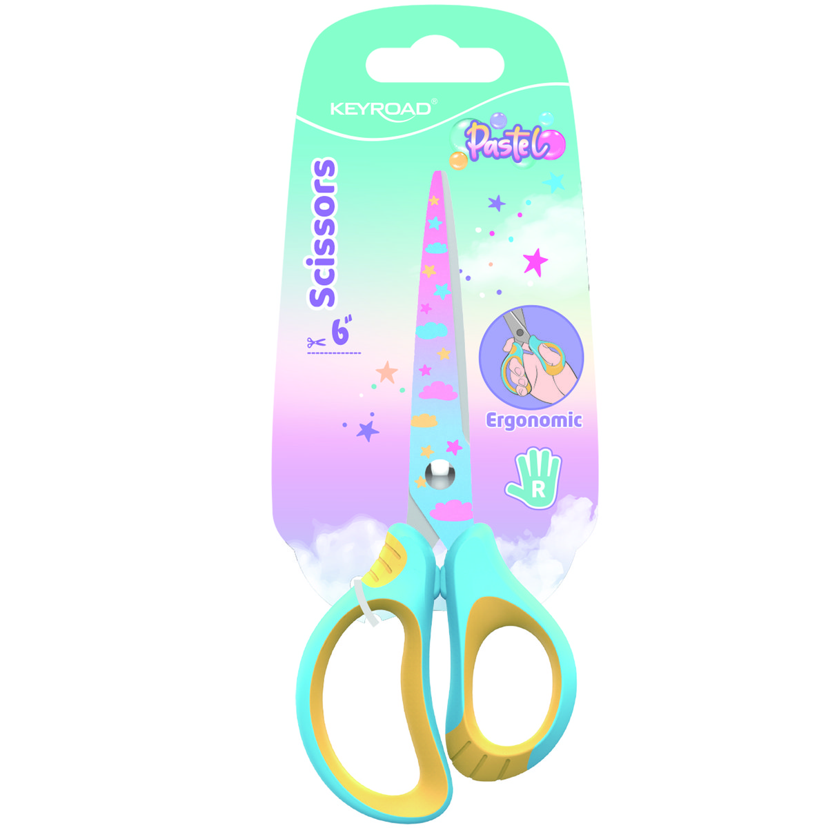Keyroad, Nożyczki szkolne, Pastel Deco, ergonomiczne, 15,5 cm, mix blister