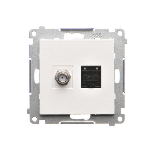 Gniazdo antenowe typu „F” i RJ45 Kontakt-Simon 55 TASFRJ45.01/111 kat.6 moduł biały mat