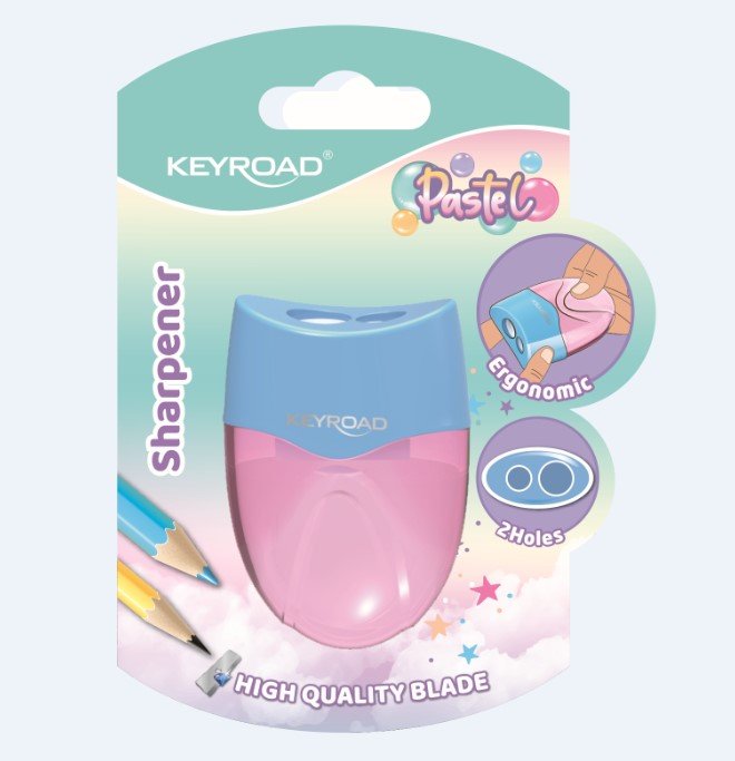 Keyroad, Temperówka plastikowa, Pastelowa podwójna z pojemnikiem, Mix blister
