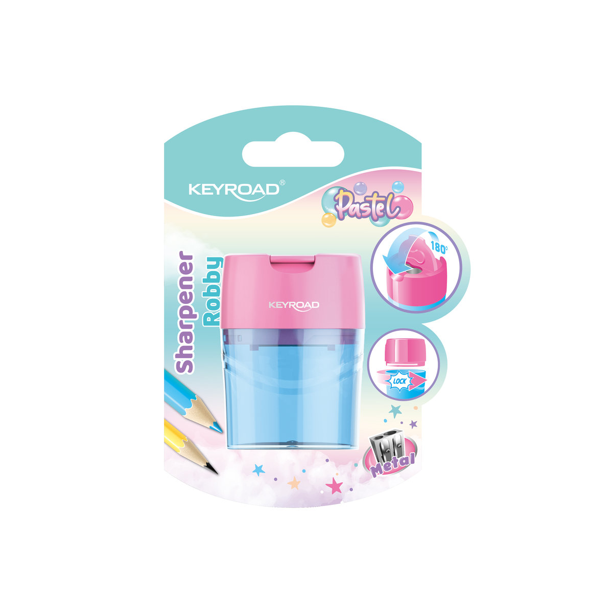 Keyroad, Temperówka plastikowa, Pastel podwójna z pojemnikiem, mix, blister