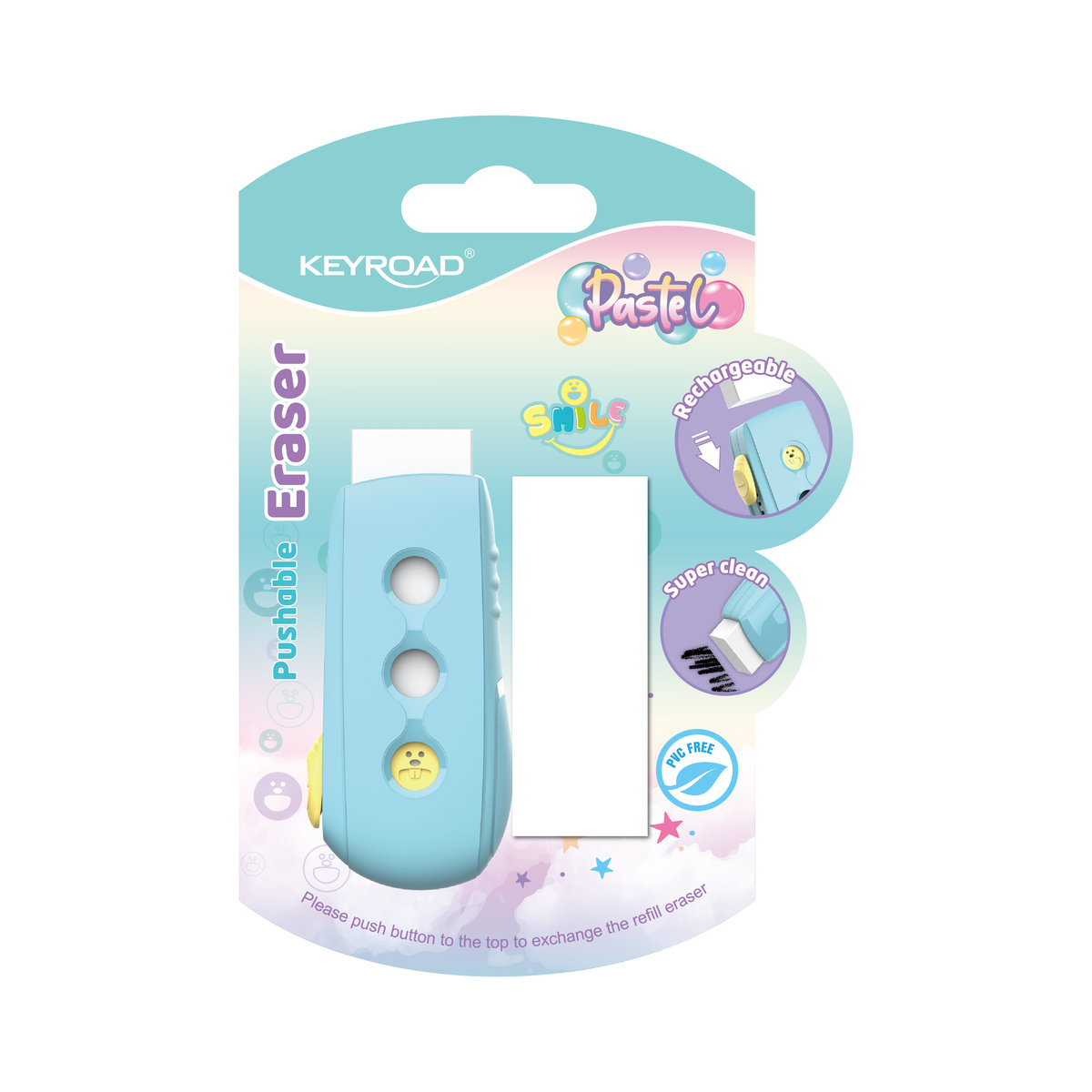 GUMKA DO ŚCIERANIA KEYROAD PASTEL 1 DODATKOWY WKŁAD SUWAK MIX BLISTER