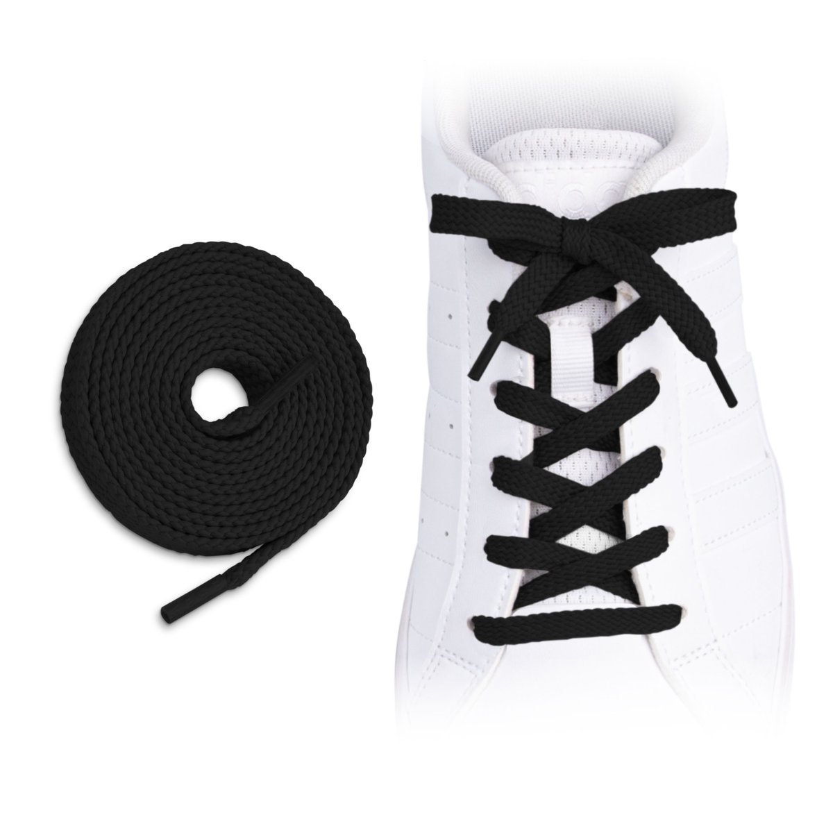 Sznurówki płaskie 7 mm Czarny 90 cm