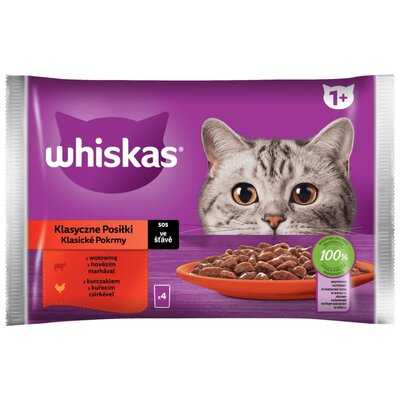 Karma dla kota WHISKAS Klasyczne Posiłki Wołowina z kurczakiem (4 x 85 g)