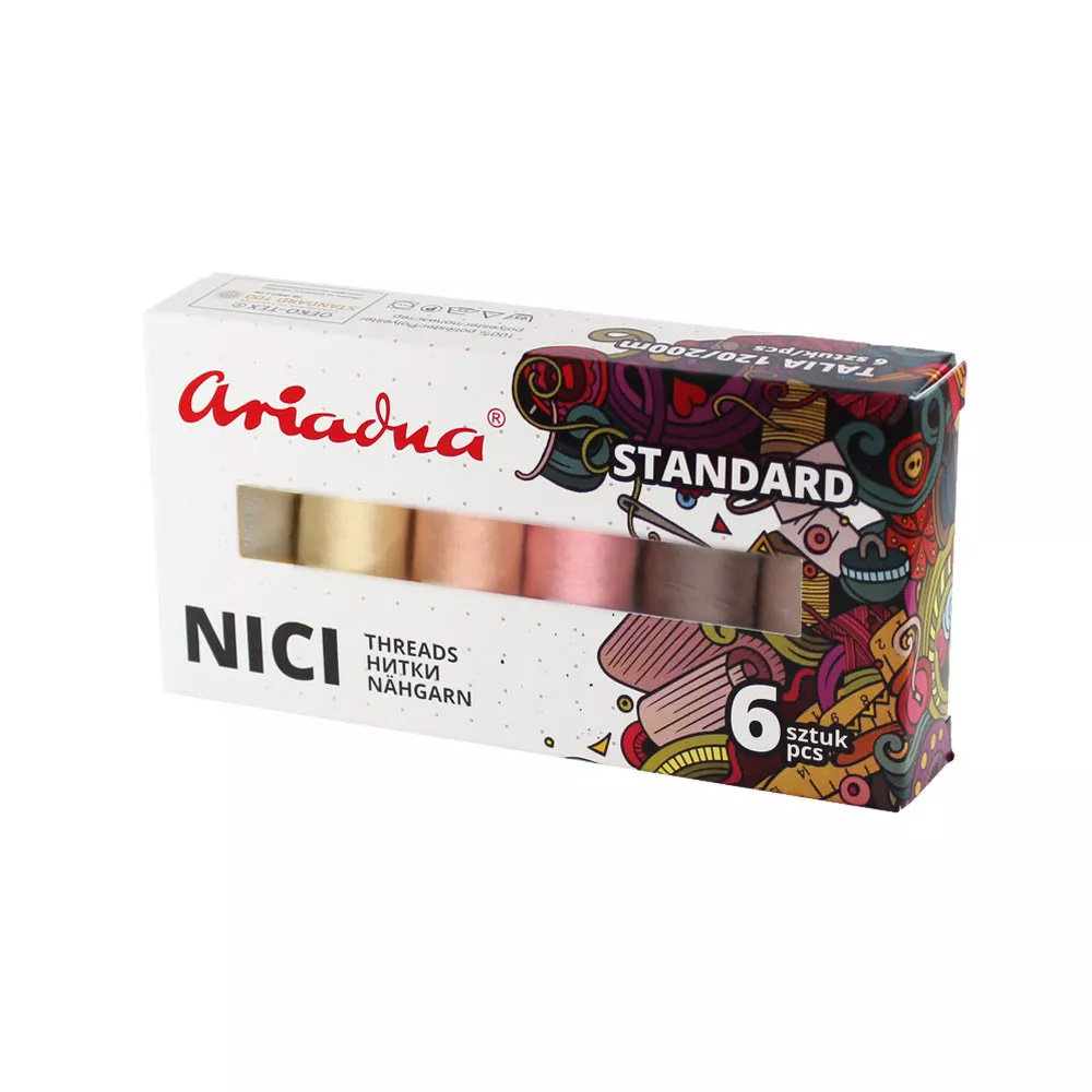 Zestaw 6 nici do szycia Ariadna Talia 120 Nude