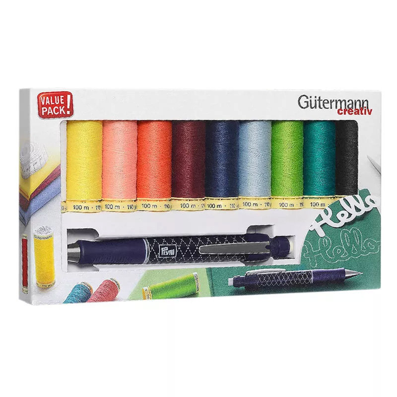 Zestaw 10 nici do szycia Gutermann 100 m + ołówek z wkładem kredowym