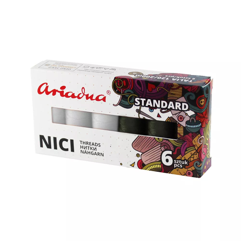 Zestaw 6 nici do szycia Ariadna Talia 120 White-Black