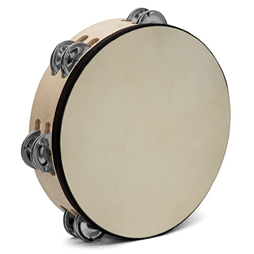 TIGER TAM98-10-BK 10 cali 25 cm drewniany tamburyn - podwójny rząd dżingli - naturalny