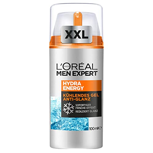 L'Oréal Men Expert Krem do pielęgnacji twarzy dla mężczyzn w opakowaniu XXL, matujący i chłodzący krem nawilżający, Hydra Energy żel chłodzący zapobiegający połyskowi, [Amazon Exclusive], 1 x 100 ml