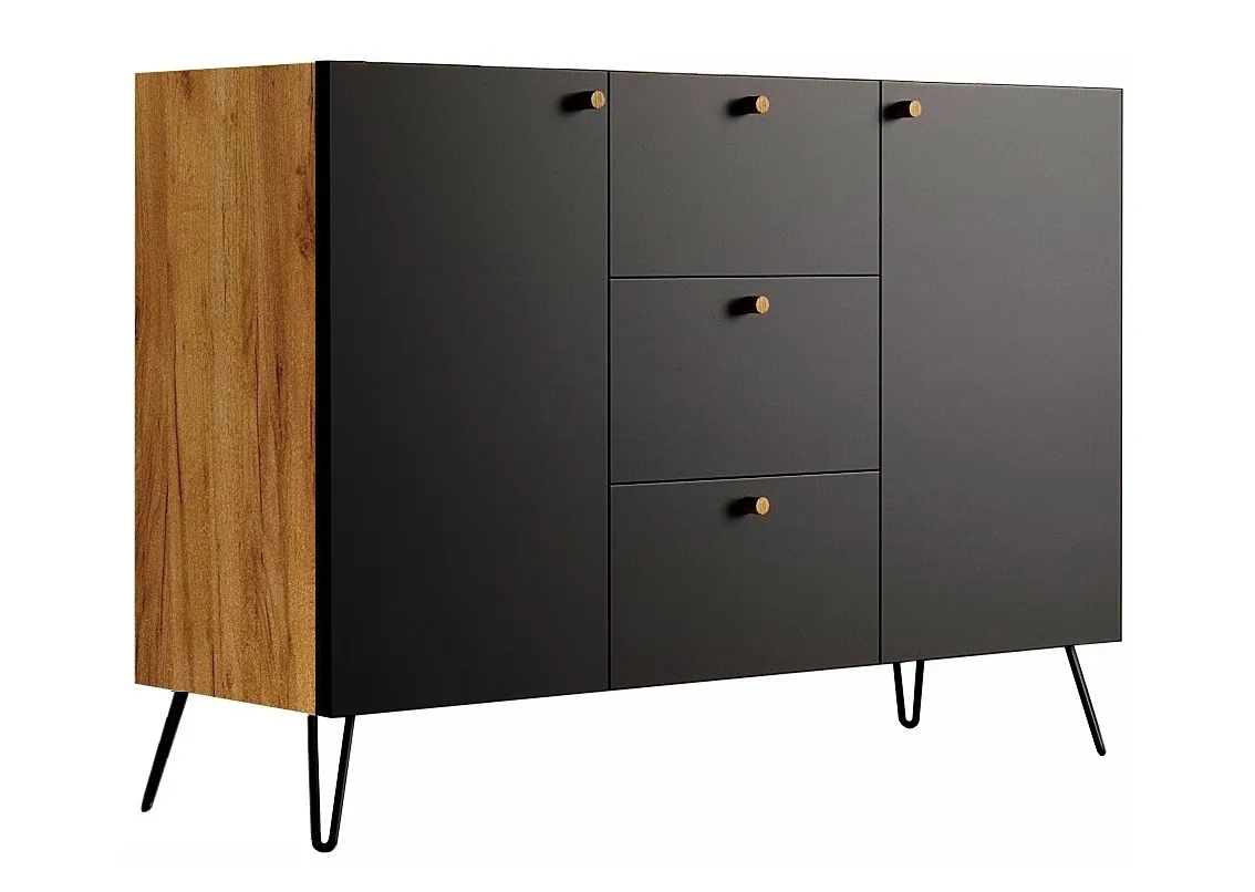 Komoda z szufladami w stylu industrialnym dąb craft + czarny P0-G57