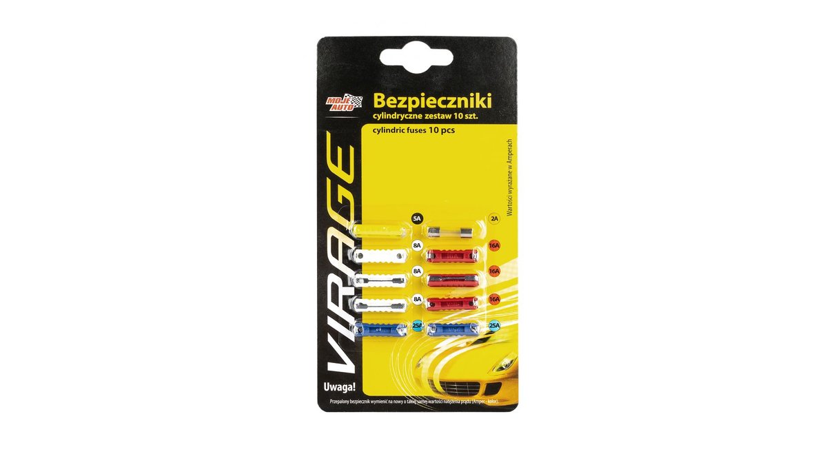 Grene Moje Auto VIRAGE Zestaw Bezpieczników Samochodowych Cylindrycznych 10 szt 94-038 94-038