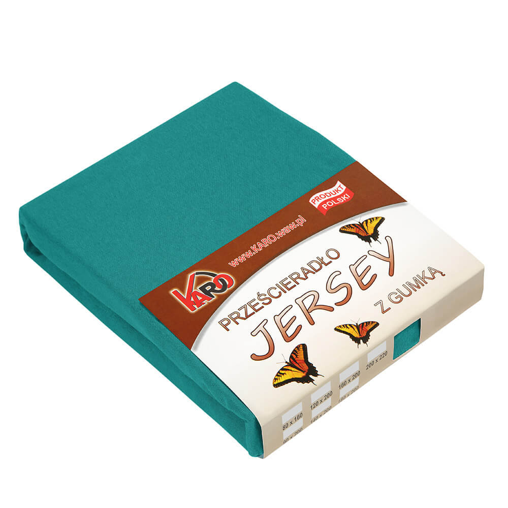 Prześcieradło jersey z gumką KARO 200x200 cm, turkusowe ciemne 016 grube 150g/m2