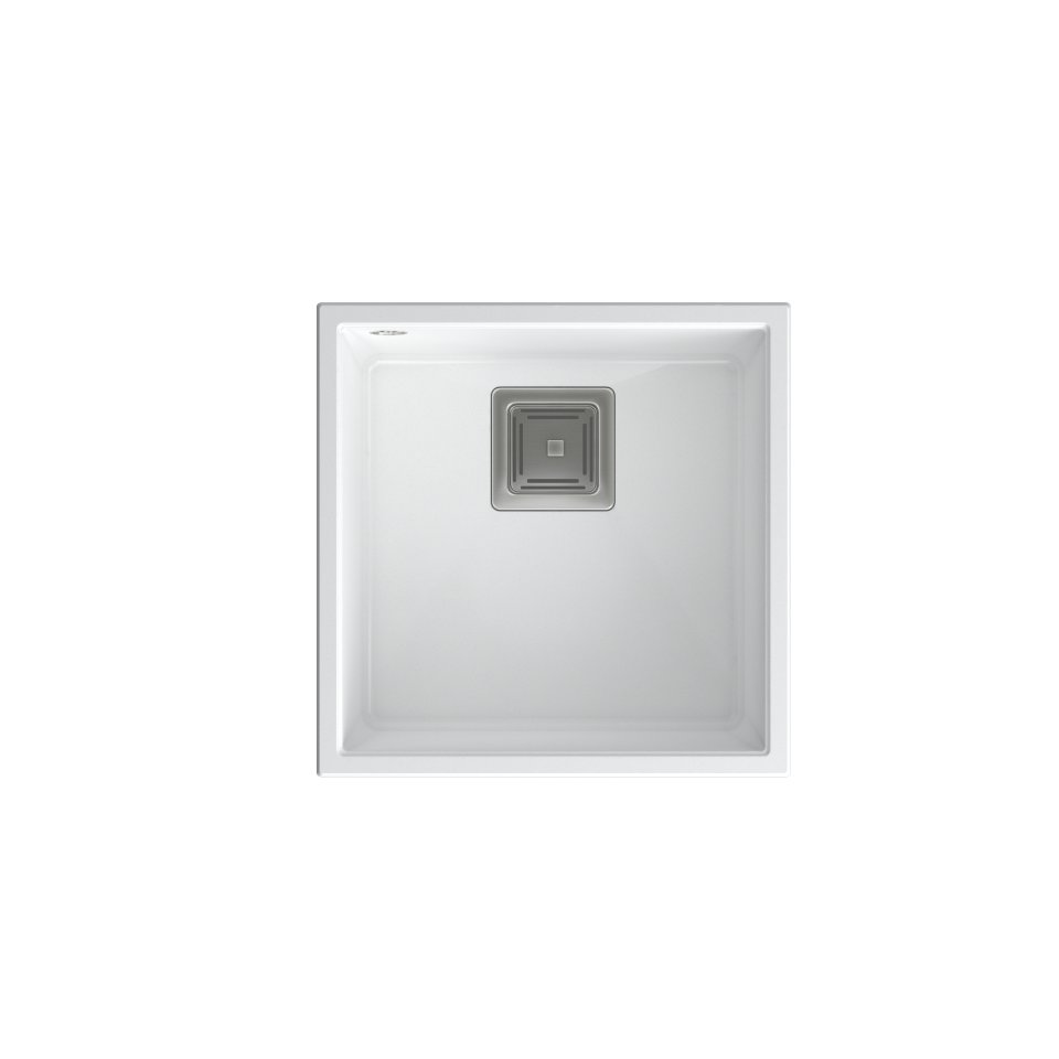 QUADRON Zlew DAVID 40 GraniteQ biały 42x42x22,5 cm 1-komorowy b/o komora podwieszana kwadratowy odpływ + syfon manualny stal szczotkowana save space +