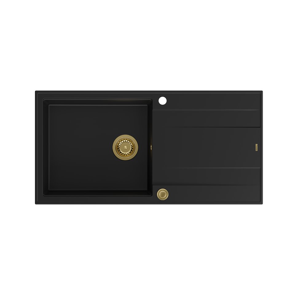 QUADRON Zlewozmywak EVAN 146 XL czarny, elementy złote, k.pneum. HCQE10050U7_PVDG1_P2O0