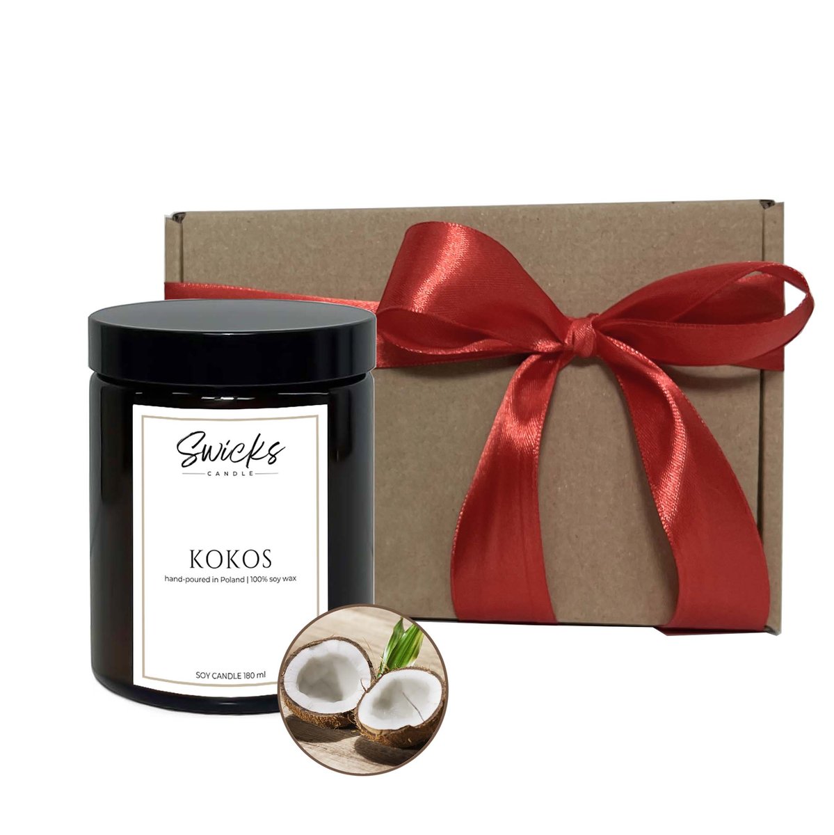 Zestaw Prezentowy Świeca Sojowa Kokos 180 Ml W Pudełku