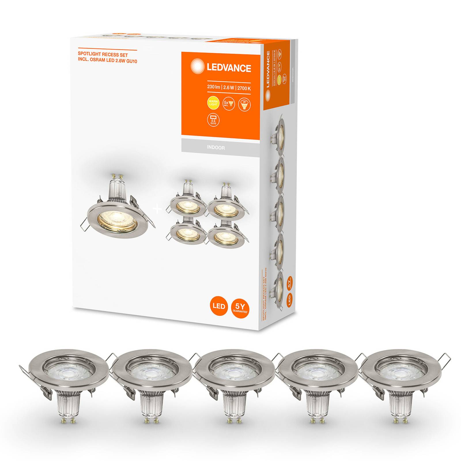LEDVANCE spot LED GU10 Recessed 5szt. nikiel